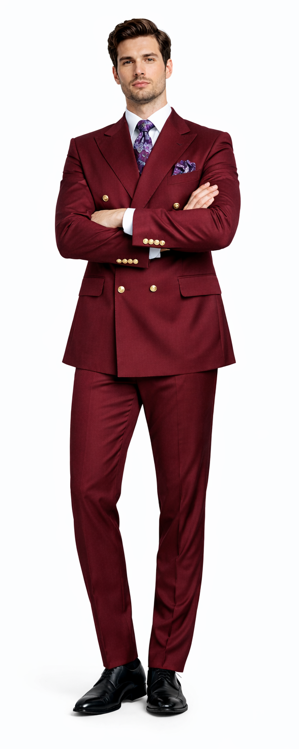 Rossiman Men’s Burgundy Slim Fit Double-Breasted Suit - Modern Two-Piece Formalwear by USA Men's Outlet
