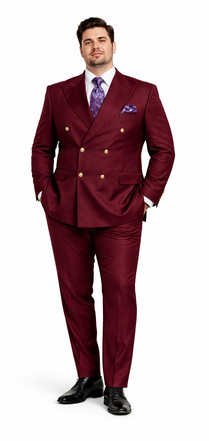 Rossiman Men’s Burgundy Slim Fit Double-Breasted Suit - Modern Two-Piece Formalwear by USA Men's Outlet