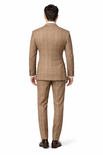 Rossiman Men’s Camel Tan Windowpane Plaid Double-Breasted Suit USA Men's Outlet