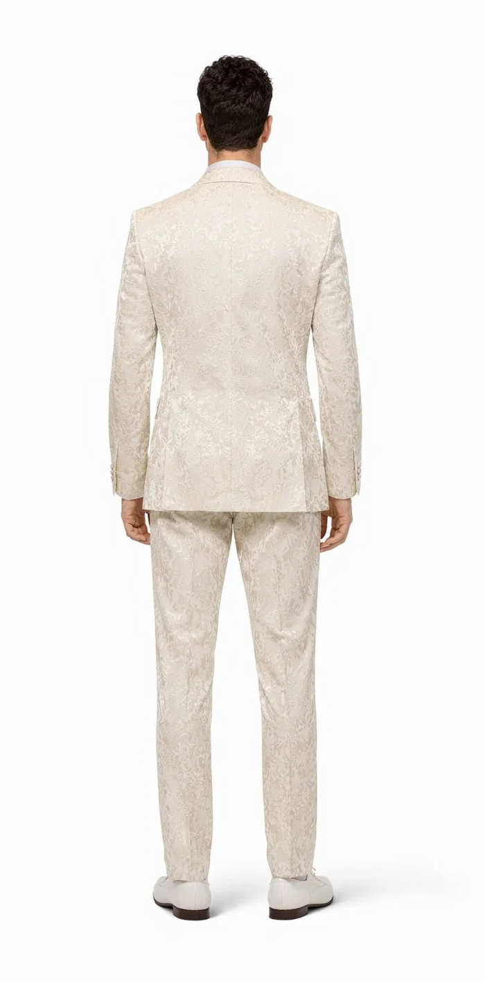 Rossiman Men’s Champagne Ivory Jacquard Paisley Tuxedo - Satin Shawl Lapel by USA Men's Outlet