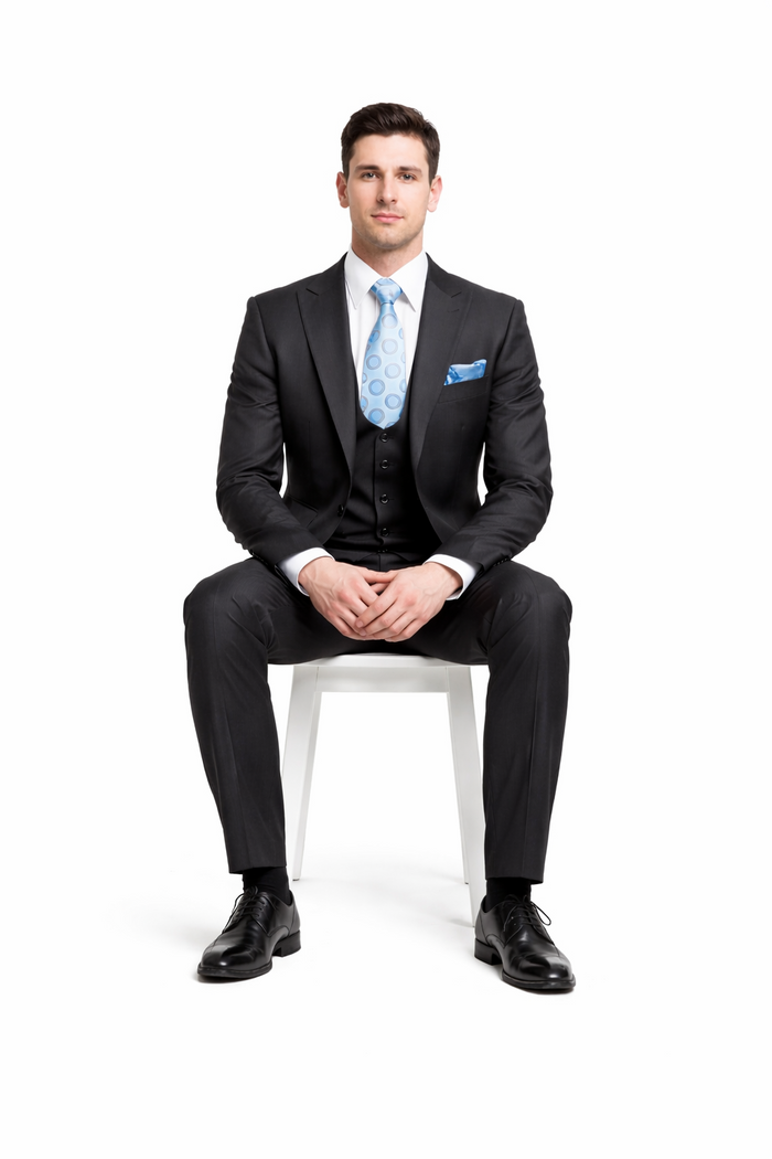 Rossiman Men’s Dark Gray Slim Fit Suit - 3-Piece Vested Set with Flat Front Pants - Italian Tailored Modern Elegance USA Men's Outlet