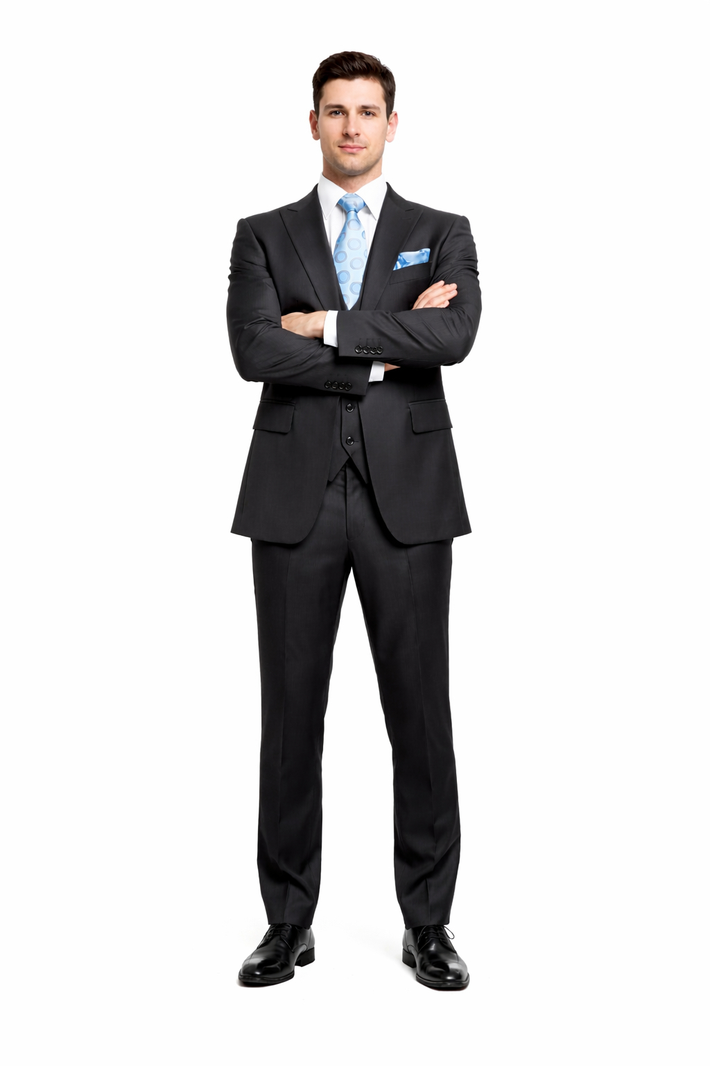 Rossiman Men’s Dark Gray Slim Fit Suit - 3-Piece Vested Set with Flat Front Pants - Italian Tailored Modern Elegance USA Men's Outlet