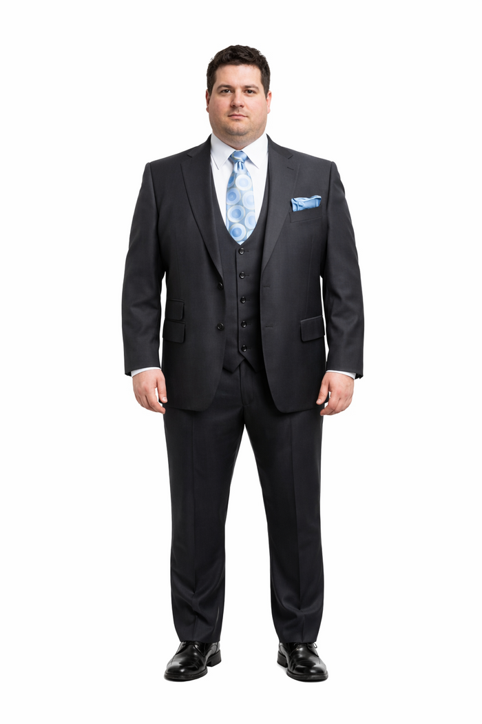 Rossiman Men’s Dark Gray Slim Fit Suit - 3-Piece Vested Set with Flat Front Pants - Italian Tailored Modern Elegance USA Men's Outlet