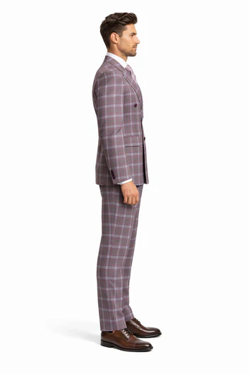 Rossiman Men’s Gray & Lavender Plaid Double-Breasted Suit by USA Men's Outlet