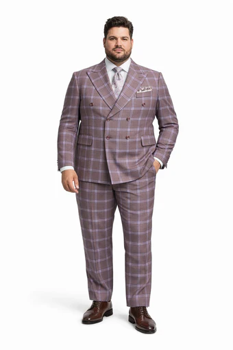 Rossiman Men’s Gray & Lavender Plaid Double-Breasted Suit by USA Men's Outlet