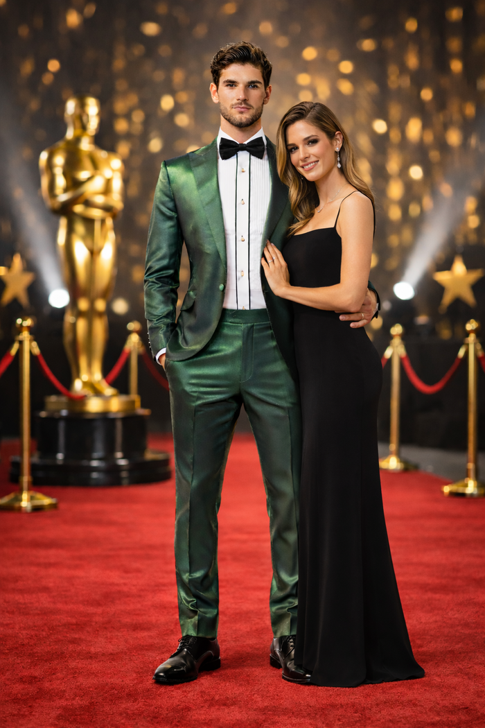 Rossiman Men’s Green Sateen Suit - Glossy Finish with Modern Flair - Italian Tailored Double-Breasted Luxury Suit USA Men's Outlet