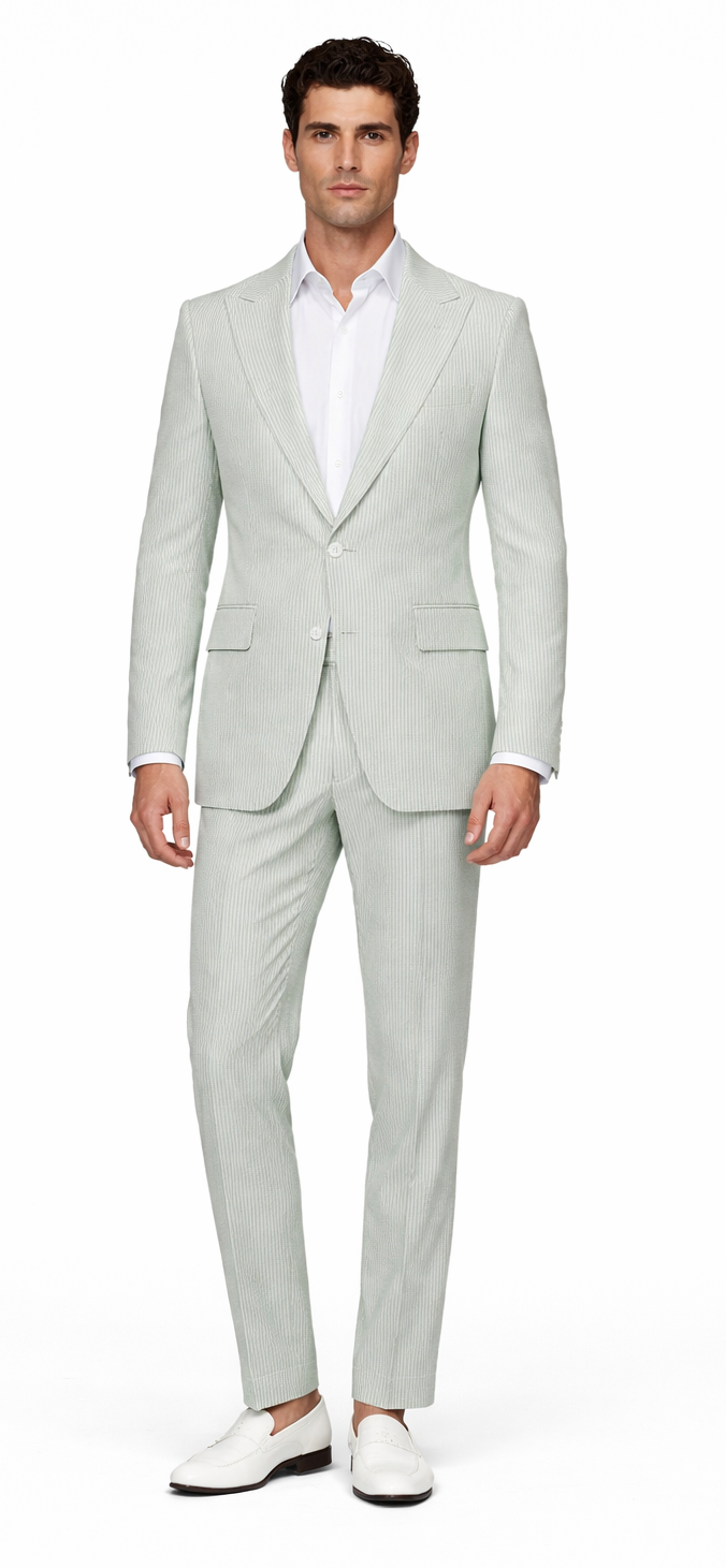 Rossiman Men’s Light Green Seersucker Suit - Peak Lapel Summer Formalwear USA Men's Outlet