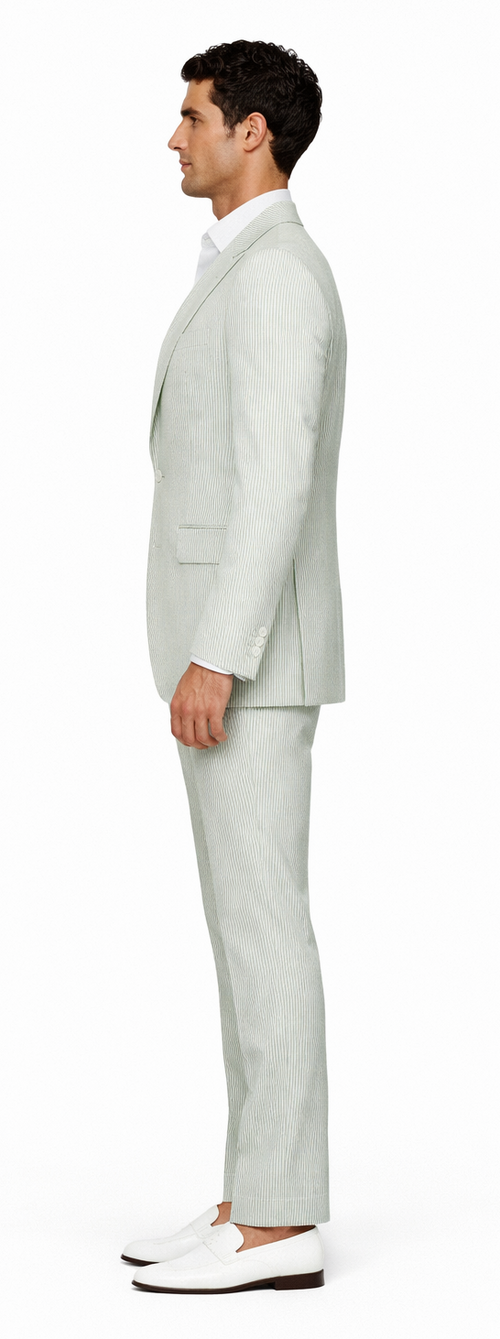Rossiman Men’s Light Green Seersucker Suit - Peak Lapel Summer Formalwear USA Men's Outlet