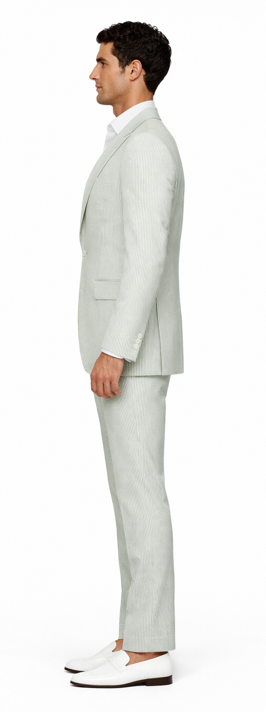 Rossiman Men’s Light Green Seersucker Suit - Peak Lapel Summer Formalwear USA Men's Outlet