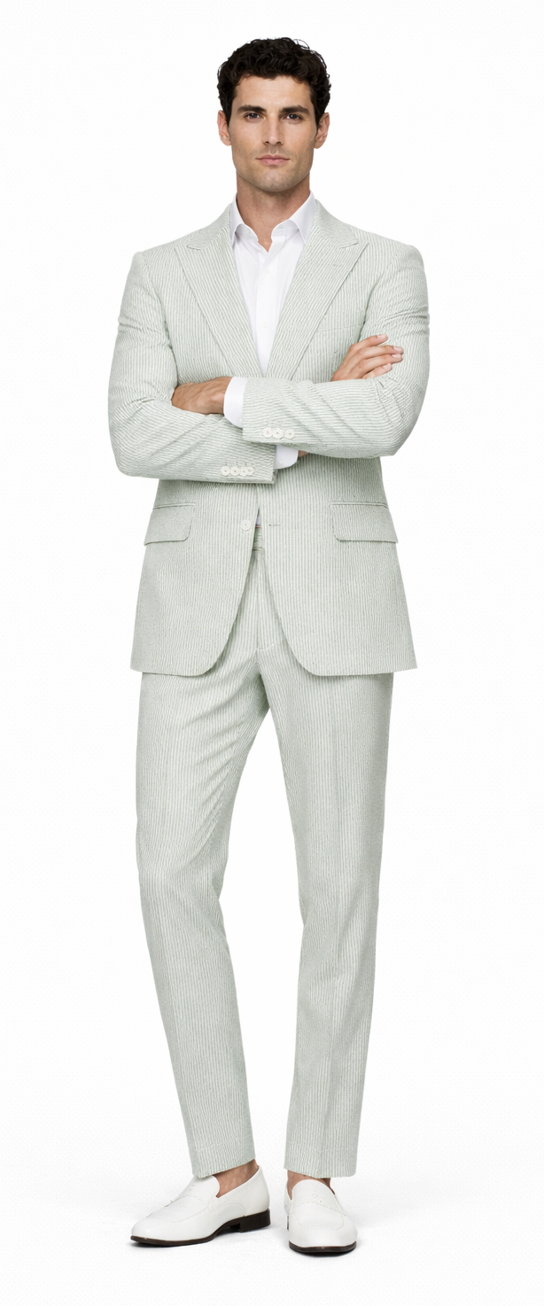 Rossiman Men’s Light Green Seersucker Suit - Peak Lapel Summer Formalwear USA Men's Outlet
