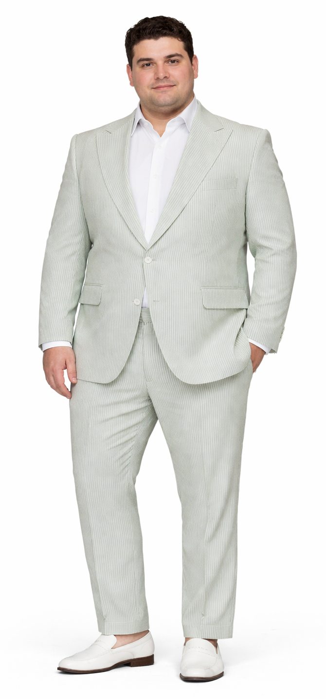 Rossiman Men’s Light Green Seersucker Suit - Peak Lapel Summer Formalwear USA Men's Outlet