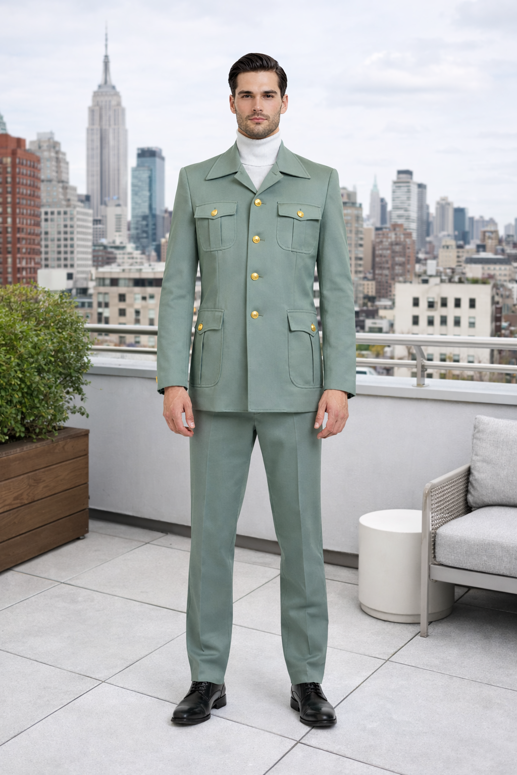 Rossiman Men’s Mint Green Seersucker Suit - Peak Lapel Summer Formalwear by USA Men's Outlet