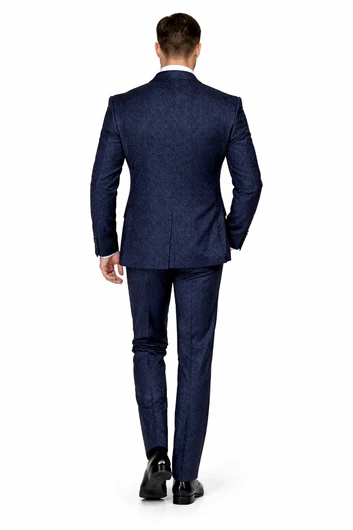 Rossiman Men’s Navy Blue Seersucker Suit - Peak Lapel Suit with Tone-on-Tone Shadow Stripe by USA Men's Outlet