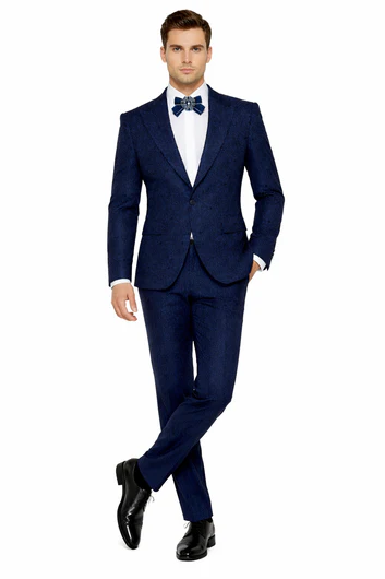 Rossiman Men’s Navy Blue Seersucker Suit - Peak Lapel Suit with Tone-on-Tone Shadow Stripe by USA Men's Outlet