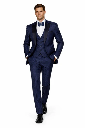 Rossiman Men’s Navy Blue Seersucker Suit - Peak Lapel Suit with Tone-on-Tone Shadow Stripe by USA Men's Outlet