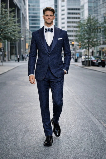 Rossiman Men’s Navy Blue Seersucker Suit - Peak Lapel Suit with Tone-on-Tone Shadow Stripe by USA Men's Outlet
