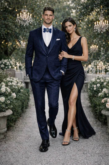 Rossiman Men’s Navy Blue Seersucker Suit - Peak Lapel Suit with Tone-on-Tone Shadow Stripe by USA Men's Outlet