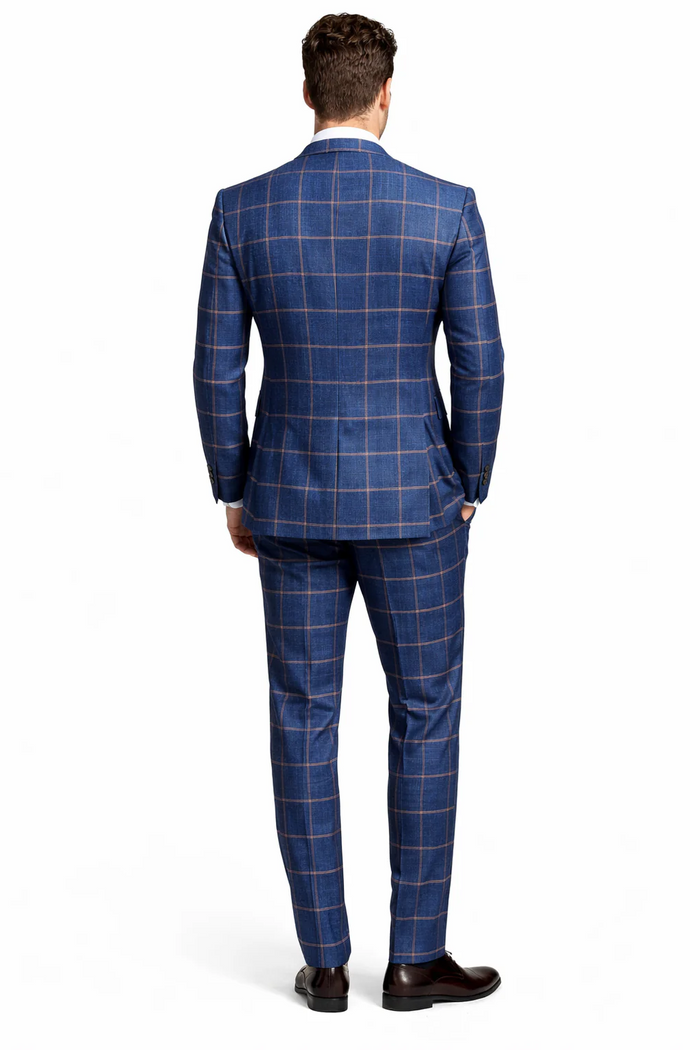 Rossiman Men’s Navy & Gray Plaid Double-Breasted Suit - Two-Piece Formalwear - USA Men's Outlet