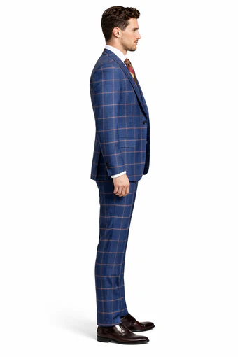 Rossiman Men’s Navy & Gray Plaid Double-Breasted Suit - Two-Piece Formalwear - USA Men's Outlet