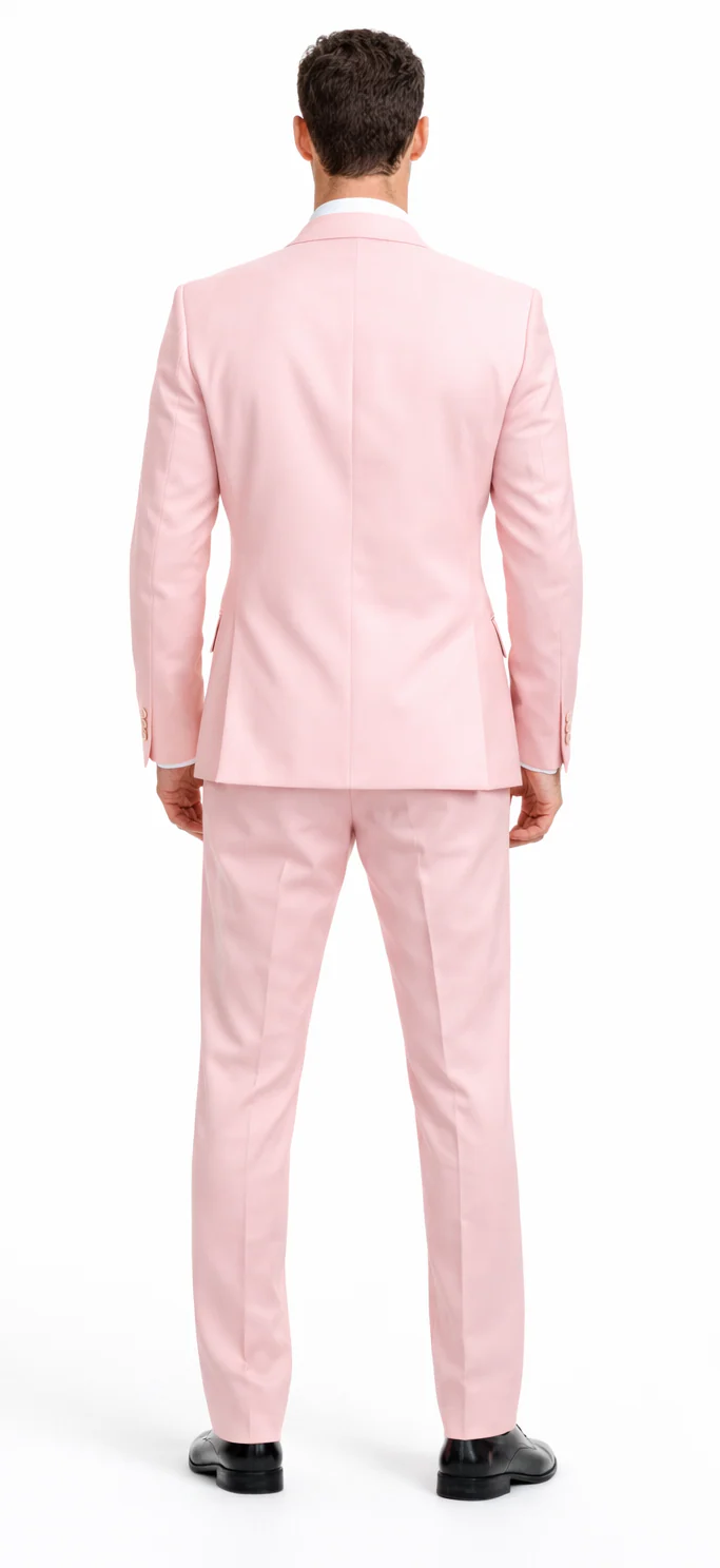 Rossiman Men’s Pink Suit - 1-Button Peak Lapel Jacket & Double-Breasted Vest - Italian Tailored 3-Piece Luxury Suit USA Men's Outlet