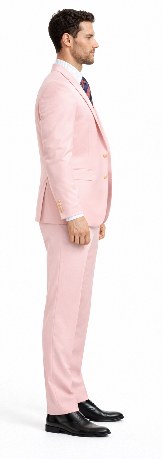 Rossiman Men’s Pink Suit - 1-Button Peak Lapel Jacket & Double-Breasted Vest - Italian Tailored 3-Piece Luxury Suit USA Men's Outlet