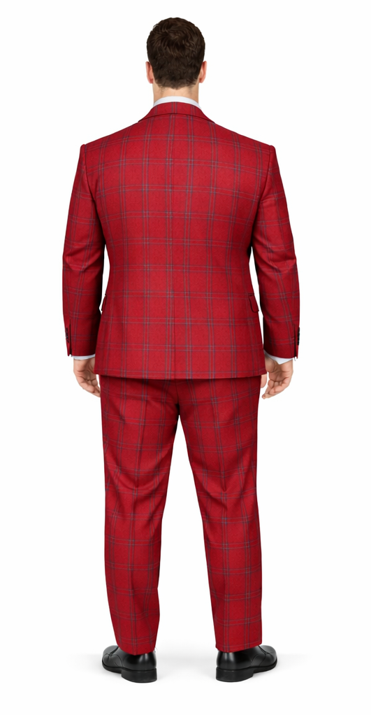 Rossiman Men’s Red & Blue Plaid Double-Breasted Suit - Two-Piece Formalwear by USA Men's Outlet