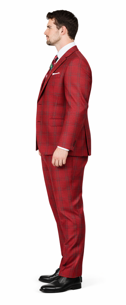Rossiman Men’s Red & Blue Plaid Double-Breasted Suit - Two-Piece Formalwear by USA Men's Outlet