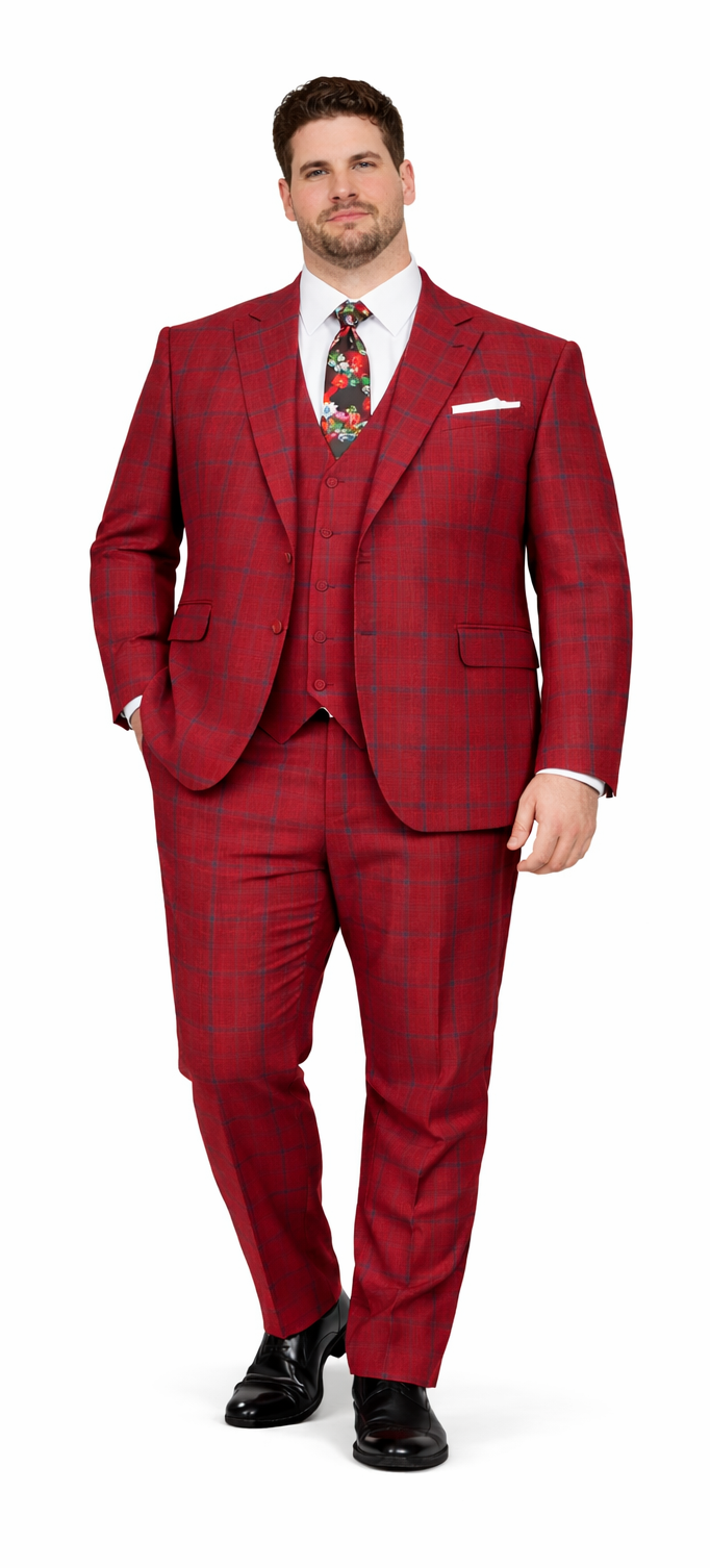 Rossiman Men’s Red & Blue Plaid Double-Breasted Suit - Two-Piece Formalwear by USA Men's Outlet