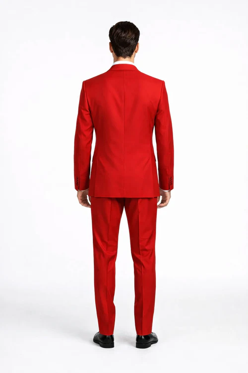 Rossiman Men’s Red Slim Fit Suit - Stylish Double-Breasted Jacket - Italian Tailored 3-Piece Luxury Suit for Men by USA Men's Outlet