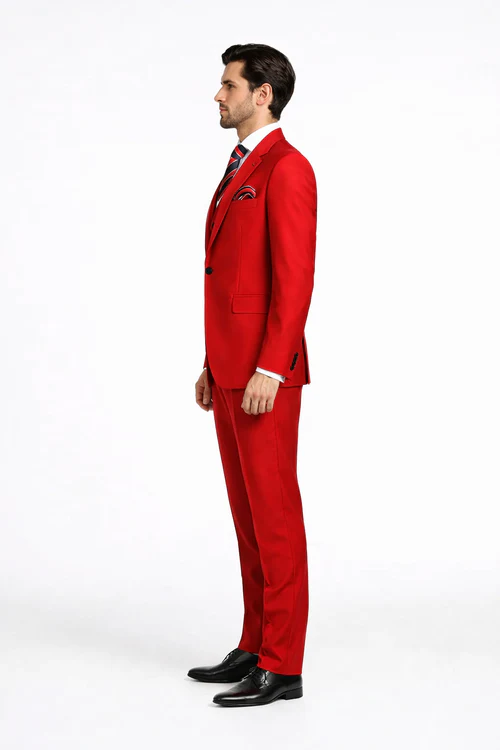 Rossiman Men’s Red Slim Fit Suit - Stylish Double-Breasted Jacket - Italian Tailored 3-Piece Luxury Suit for Men by USA Men's Outlet