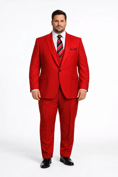 Rossiman Men’s Red Slim Fit Suit - Stylish Double-Breasted Jacket - Italian Tailored 3-Piece Luxury Suit for Men by USA Men's Outlet