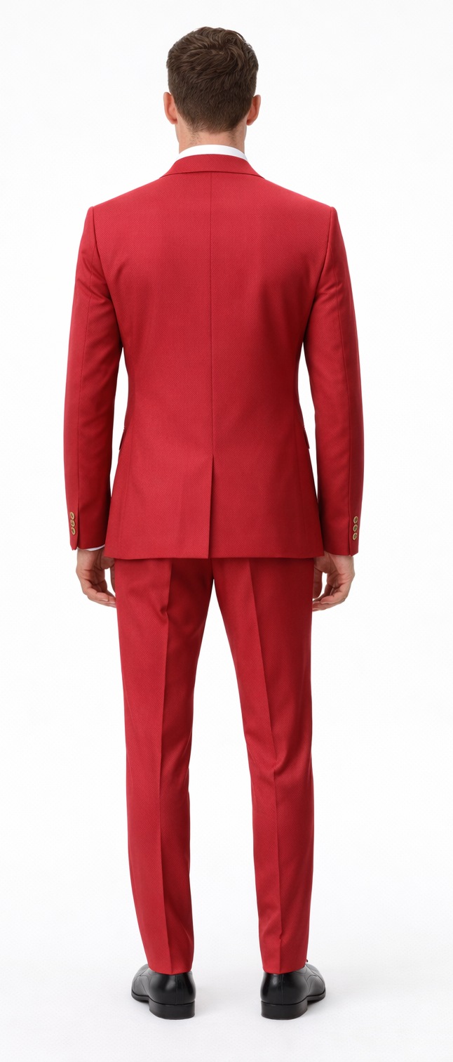 Rossiman Men’s Red Suit - Stylish 1-Button Peak Lapel Jacket & Double-Breasted Vest - Italian Tailored Luxury 3-Piece Suit USA Men's Outlet
