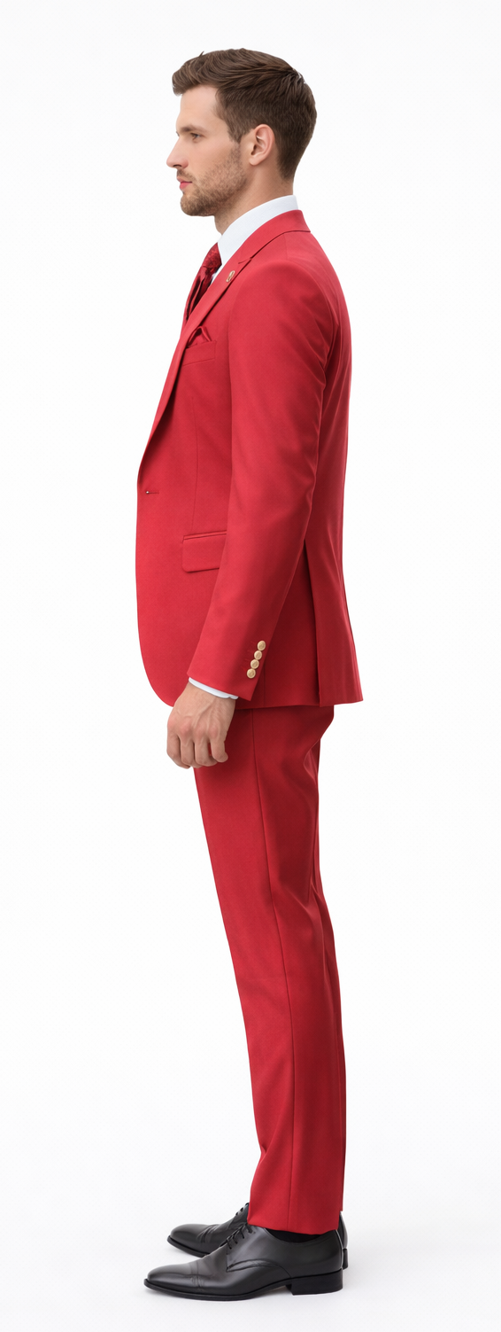 Rossiman Men’s Red Suit - Stylish 1-Button Peak Lapel Jacket & Double-Breasted Vest - Italian Tailored Luxury 3-Piece Suit USA Men's Outlet