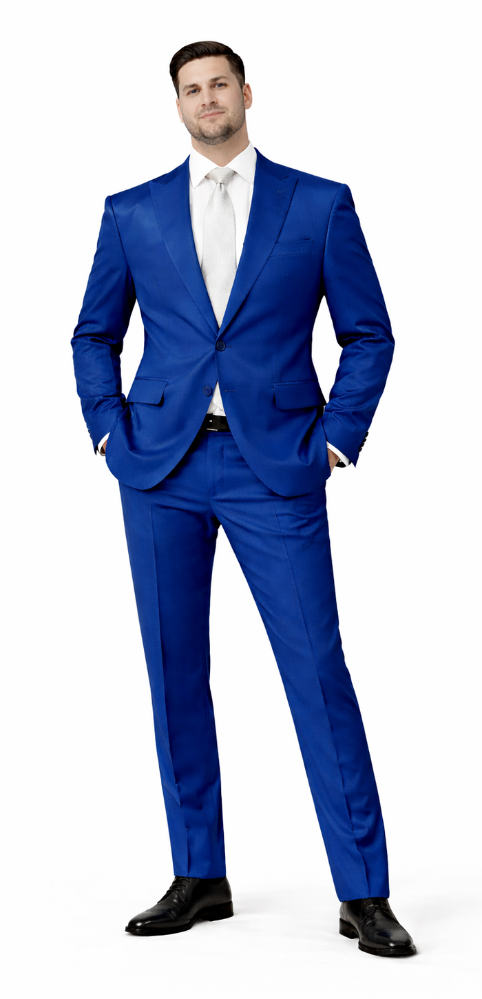 Rossiman Men’s Royal Blue Glossy Sateen Suit - Bold & Refined Look - Italian Luxury Double-Breasted Suit for Men USA Men's Outlet