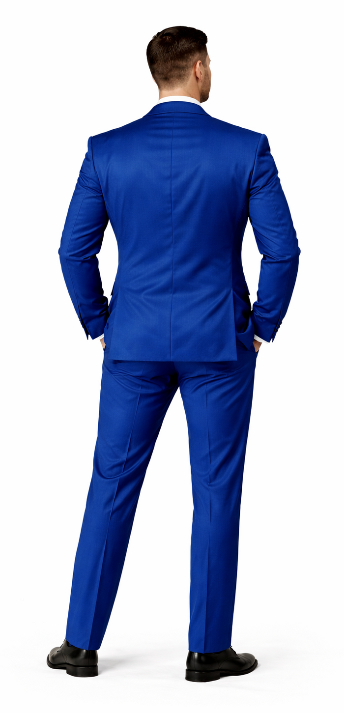 Rossiman Men’s Royal Blue Glossy Sateen Suit - Bold & Refined Look - Italian Luxury Double-Breasted Suit for Men USA Men's Outlet