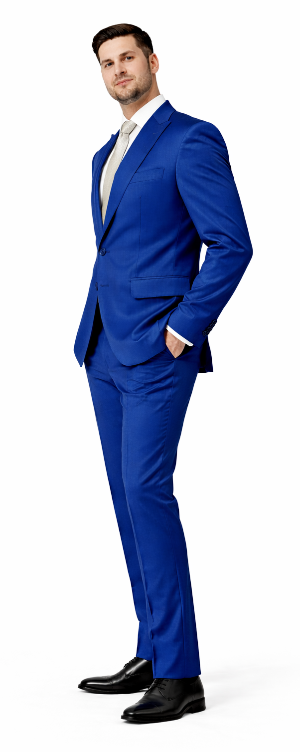 Rossiman Men’s Royal Blue Glossy Sateen Suit - Bold & Refined Look - Italian Luxury Double-Breasted Suit for Men USA Men's Outlet