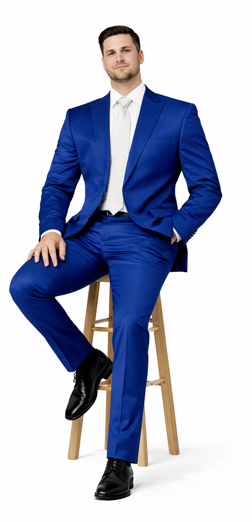 Rossiman Men’s Royal Blue Glossy Sateen Suit - Bold & Refined Look - Italian Luxury Double-Breasted Suit for Men USA Men's Outlet