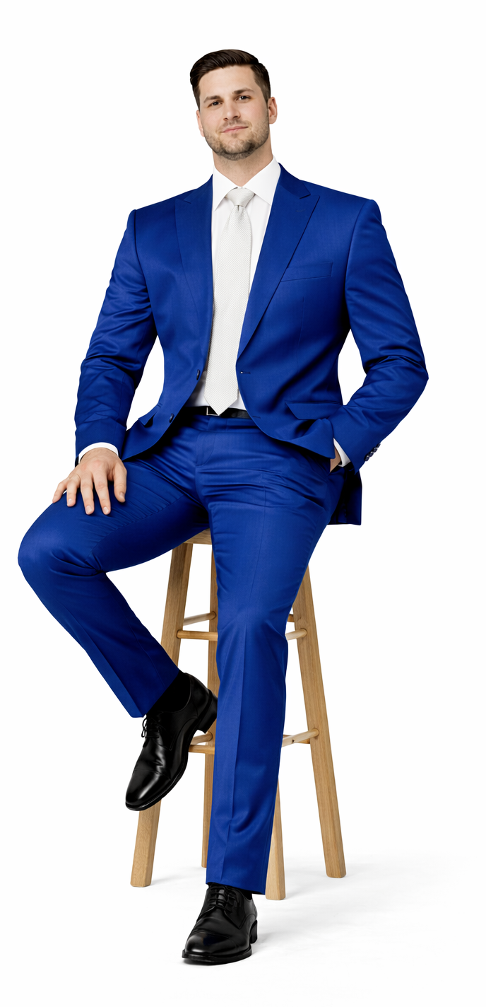 Rossiman Men’s Royal Blue Glossy Sateen Suit - Bold & Refined Look - Italian Luxury Double-Breasted Suit for Men USA Men's Outlet
