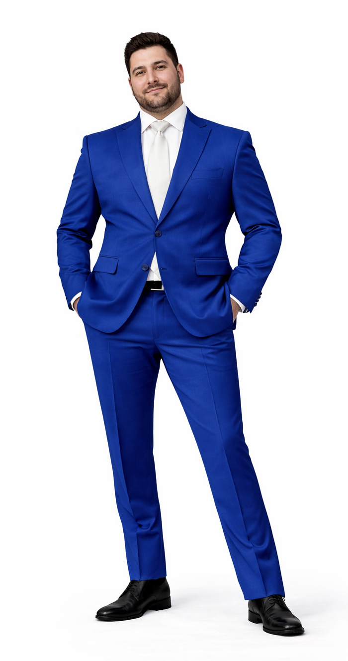 Rossiman Men’s Royal Blue Glossy Sateen Suit - Bold & Refined Look - Italian Luxury Double-Breasted Suit for Men USA Men's Outlet