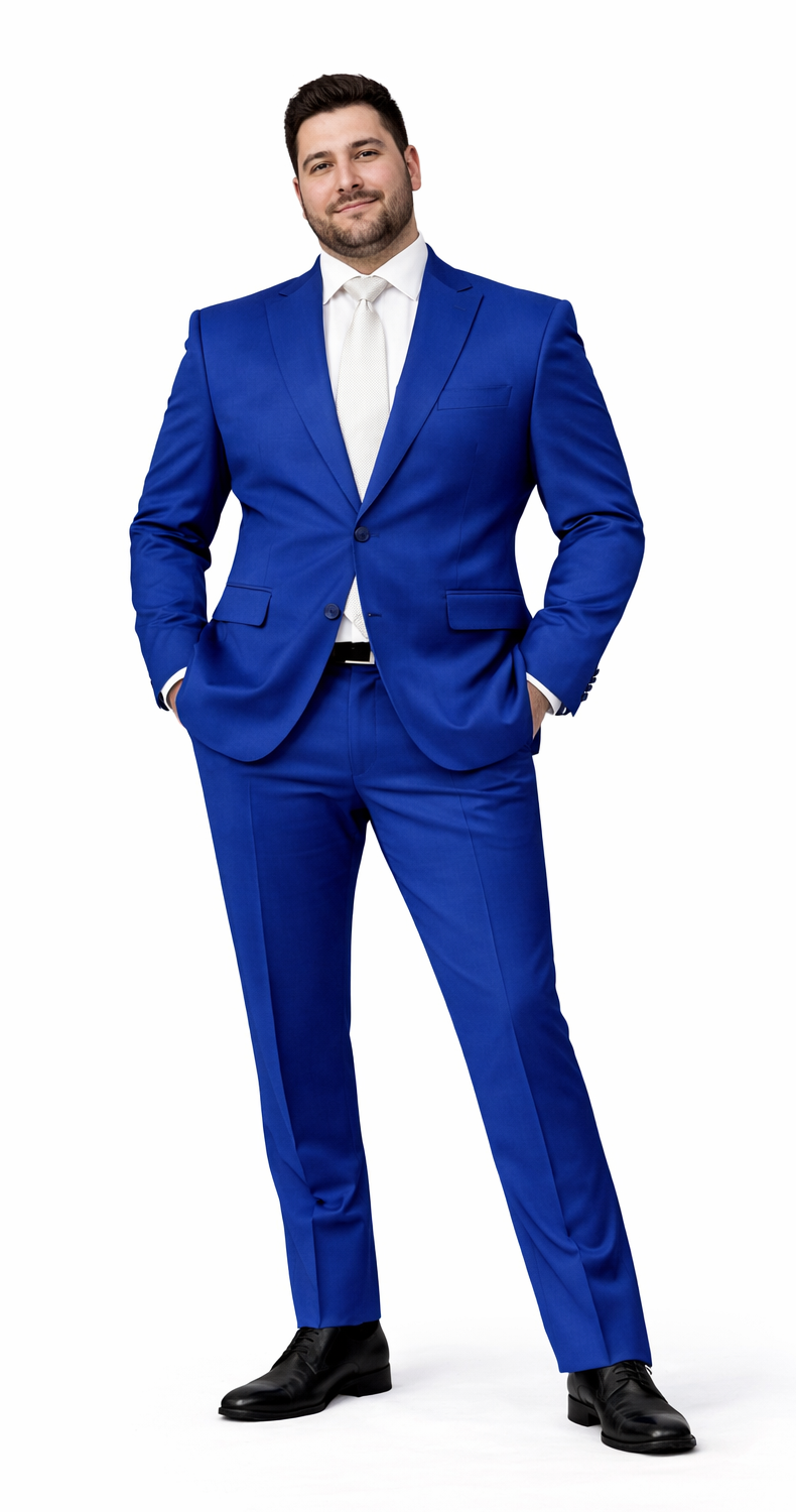 Rossiman Men’s Royal Blue Glossy Sateen Suit - Bold & Refined Look - Italian Luxury Double-Breasted Suit for Men USA Men's Outlet