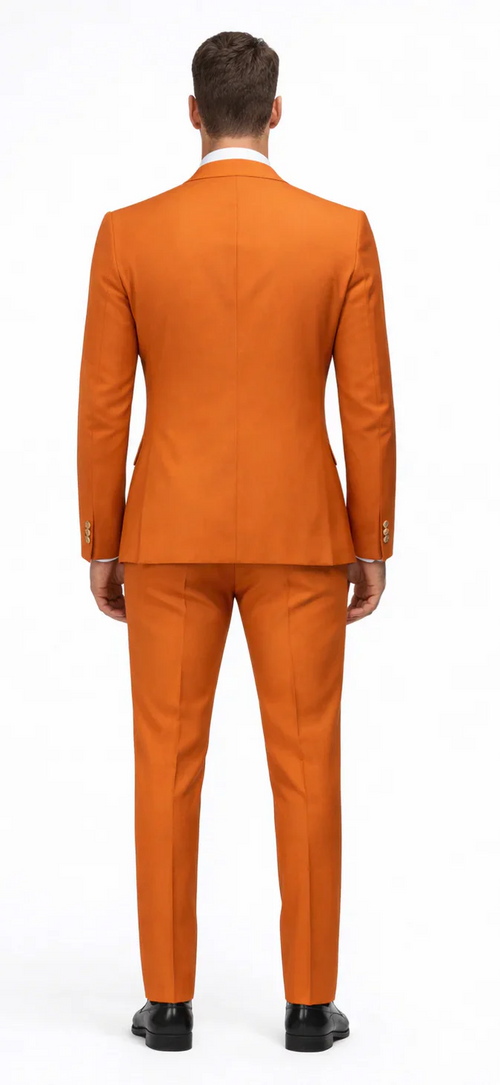 Rossiman Men’s Rust Slim Fit Suit - 3-Piece Set with Double-Breasted Vest & Flat Front Pants - Italian Tailored Luxury USA Men's Outlet