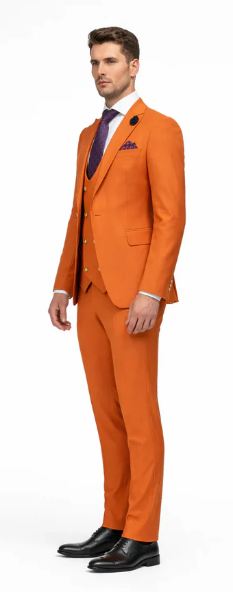 Rossiman Men’s Rust Slim Fit Suit - 3-Piece Set with Double-Breasted Vest & Flat Front Pants - Italian Tailored Luxury USA Men's Outlet