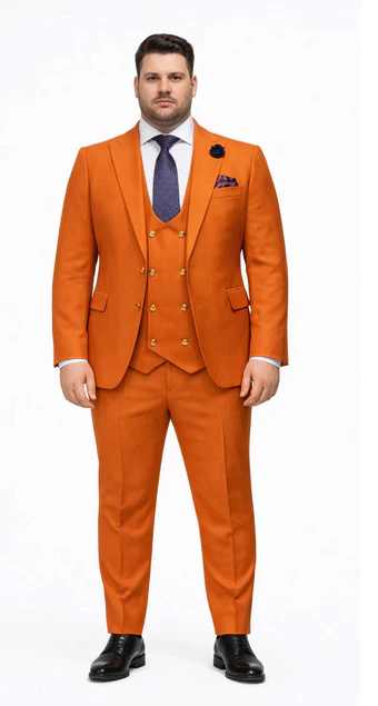 Rossiman Men’s Rust Slim Fit Suit - 3-Piece Set with Double-Breasted Vest & Flat Front Pants - Italian Tailored Luxury USA Men's Outlet
