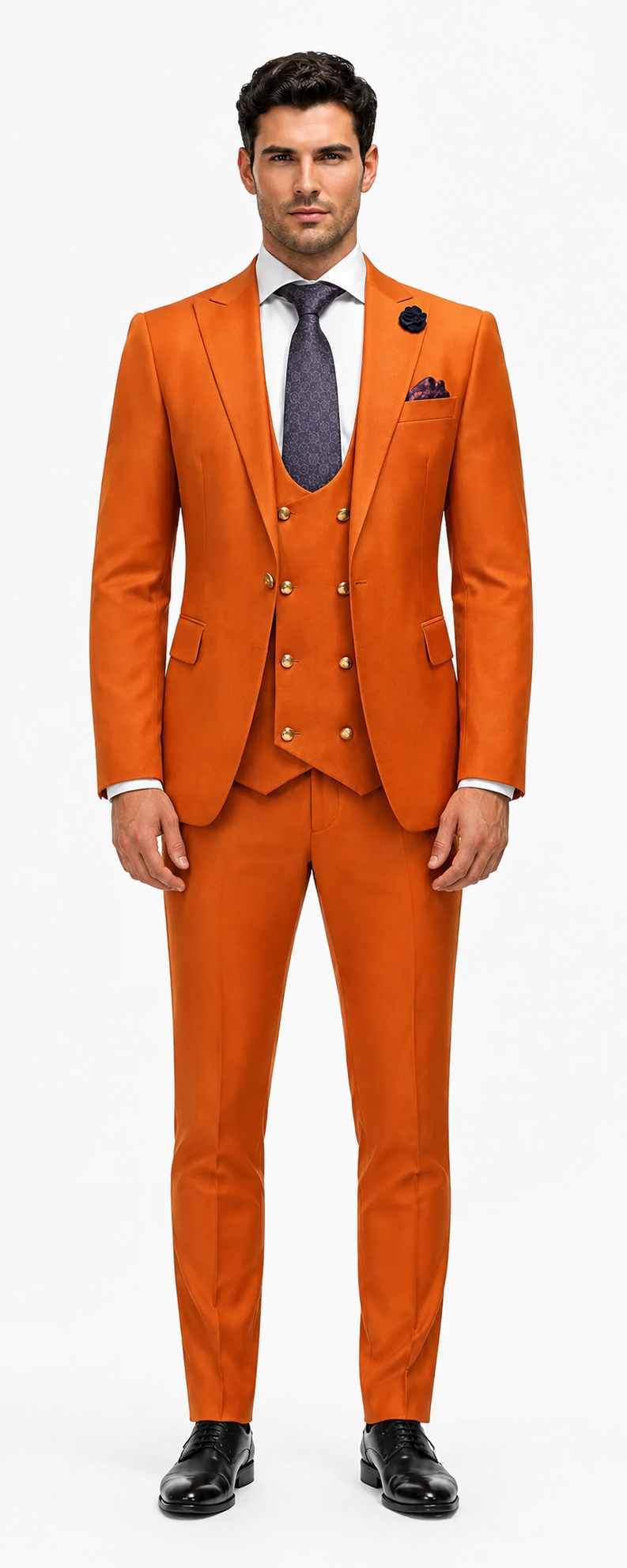 Rossiman Men’s Rust Slim Fit Suit - 3-Piece Set with Double-Breasted Vest & Flat Front Pants - Italian Tailored Luxury USA Men's Outlet