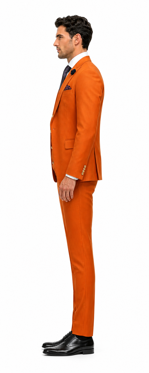Rossiman Men’s Rust Slim Fit Suit - 3-Piece Set with Double-Breasted Vest & Flat Front Pants - Italian Tailored Luxury USA Men's Outlet