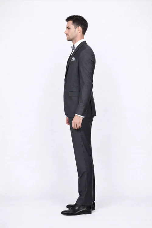 Rossiman Men’s Slim Fit Gray Wool Suit - 1-Button Peak Lapel Jacket & Tapered Low-Rise Pants - Italian Tailored 3-Piece Luxury Suit by USA Men's Outlet