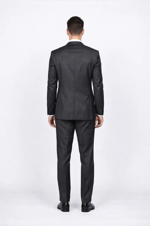 Rossiman Men’s Slim Fit Gray Wool Suit - 1-Button Peak Lapel Jacket & Tapered Low-Rise Pants - Italian Tailored 3-Piece Luxury Suit by USA Men's Outlet