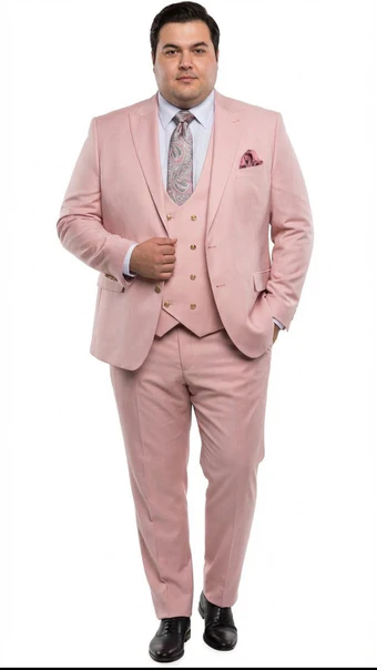 Rossiman Men’s Slim Fit Pink Suit - Elegant Double-Breasted Vest & Tailored Flat Front Pants - Italian 3-Piece Luxury Suit USA Men's Outlet
