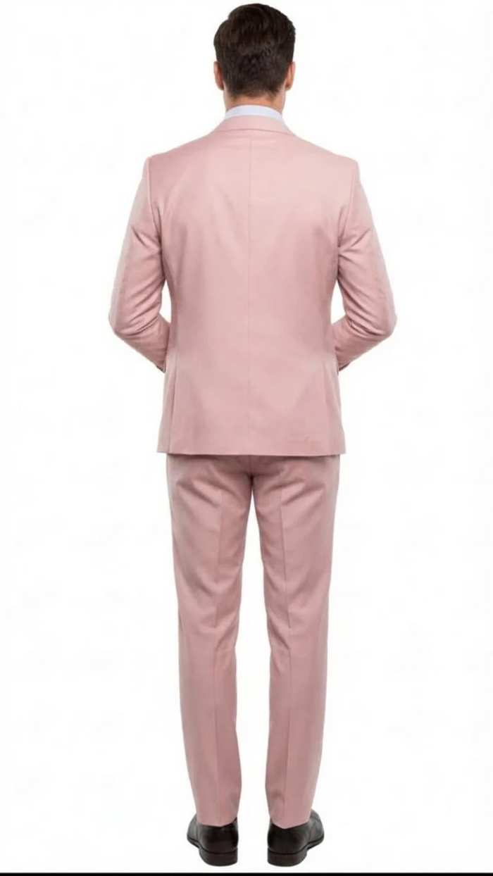 Rossiman Men’s Slim Fit Pink Suit - Elegant Double-Breasted Vest & Tailored Flat Front Pants - Italian 3-Piece Luxury Suit USA Men's Outlet
