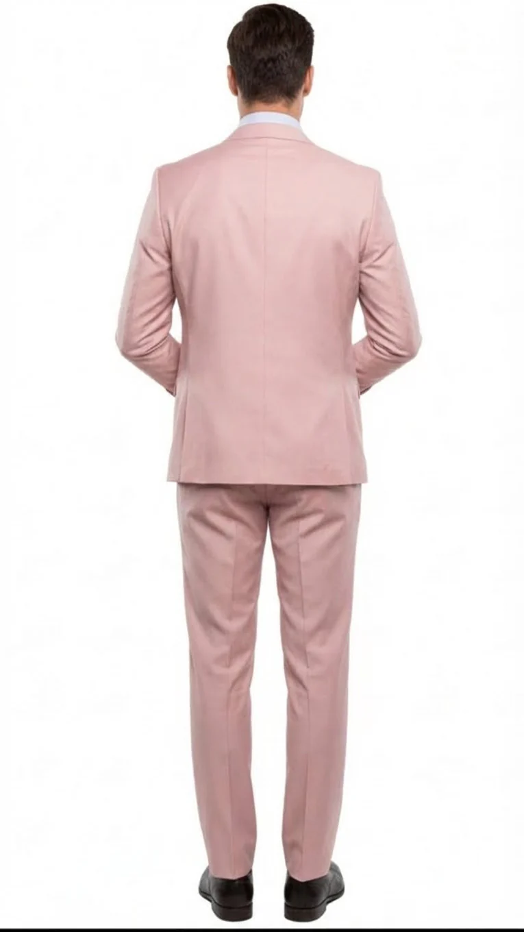 Rossiman Men’s Slim Fit Pink Suit - Elegant Double-Breasted Vest & Tailored Flat Front Pants - Italian 3-Piece Luxury Suit USA Men's Outlet